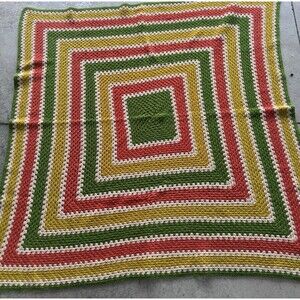 Vintage Hand Crochet Afghan Throw Blanket Square Design Heavy Mint  Never Used